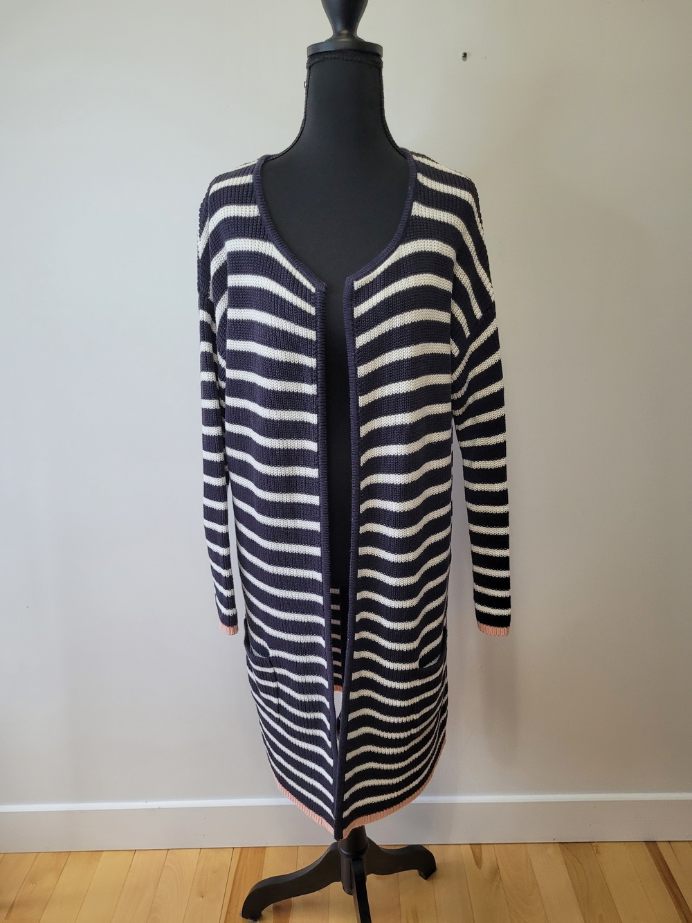 🍂 Part Two Organic Cotton Kristy Knit Duster Cardigan Navy White Stripe Size S